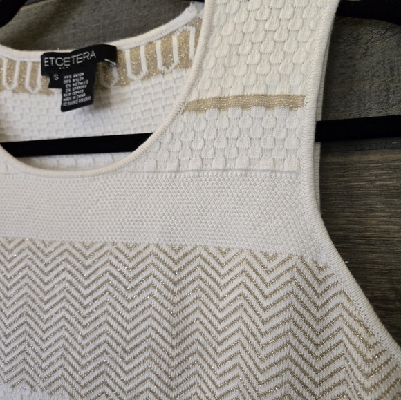 Etcetera Knit Sleeveless Sweater Top - White & Gold - Size Small - Picture 2 of 8